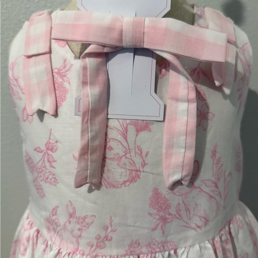 Shabby Chic Girls Bunny Easter Dress Pink Toile w/ Bow NWT - Picture 4 of 6